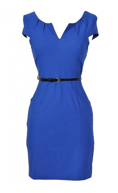 Melinda Belted Pencil Dress in Blue